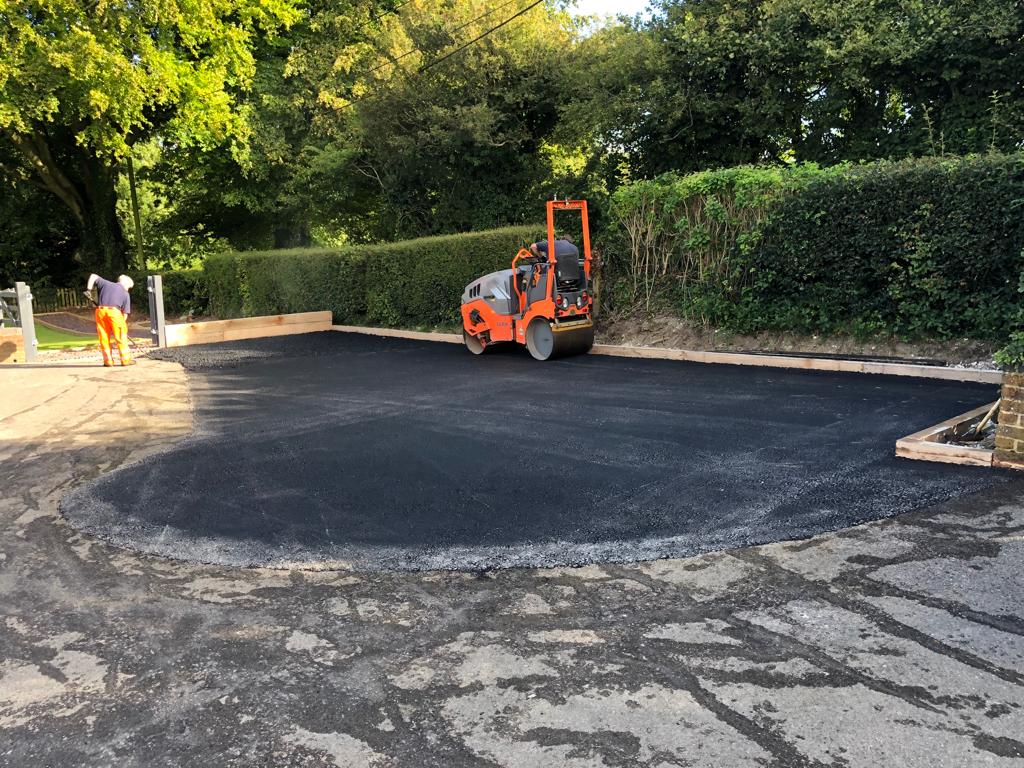 This is a photo of a bitumen driveway which is in the process of being installed by Yarrambat Road Tech